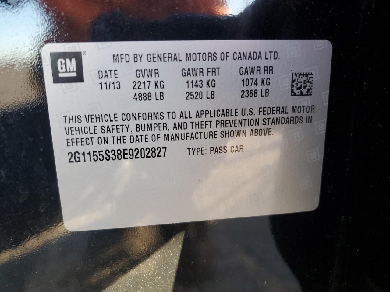 2014 Chevrolet Impala Ltz VIN: 2G1155S38E9202827 Lot: 92525975