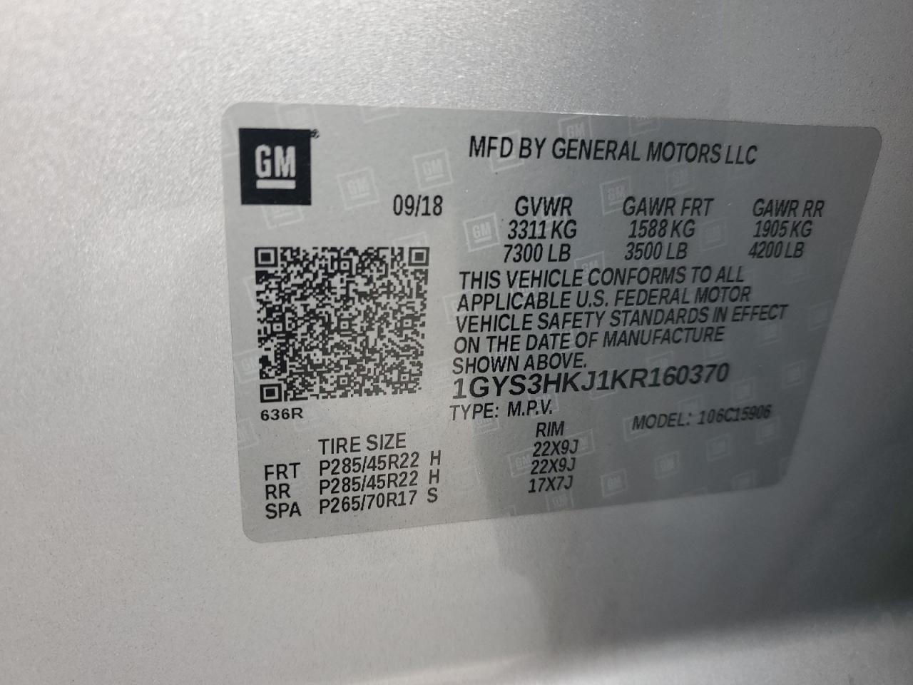 2019 Cadillac Escalade Esv Luxury VIN: 1GYS3HKJ1KR160370 Lot: 91269995