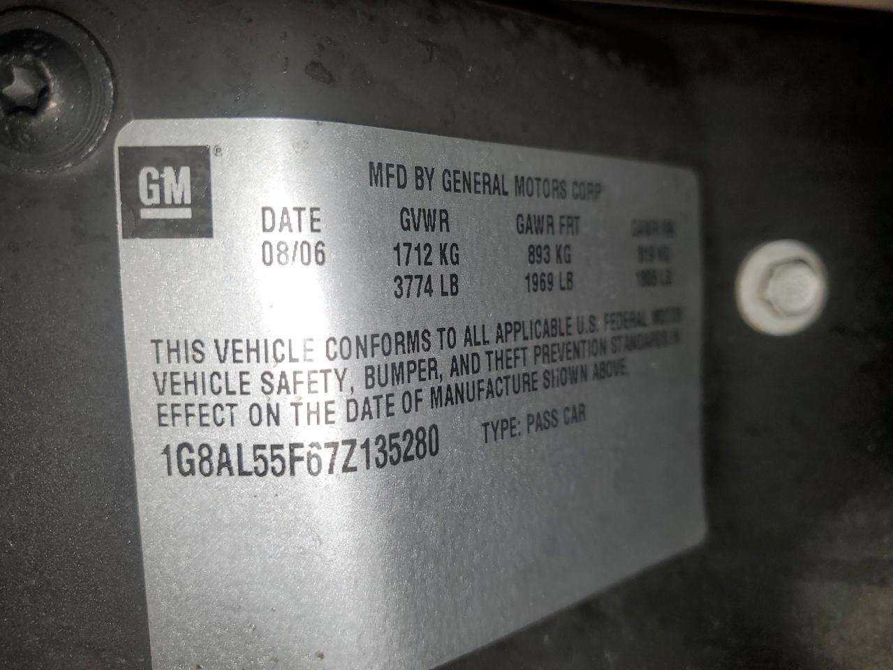 2007 Saturn Ion Level 3 VIN: 1G8AL55F67Z135280 Lot: 91685305