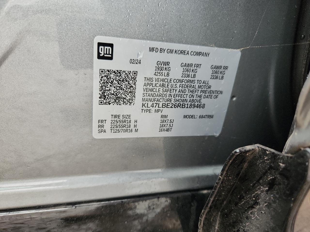 2024 Buick Envista Sport Touring VIN: KL47LBE26RB189468 Lot: 94082105