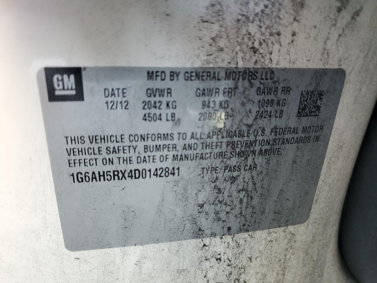 2013 Cadillac X6 M VIN: 1G6AH5RX4D0142841 Lot: 85856645