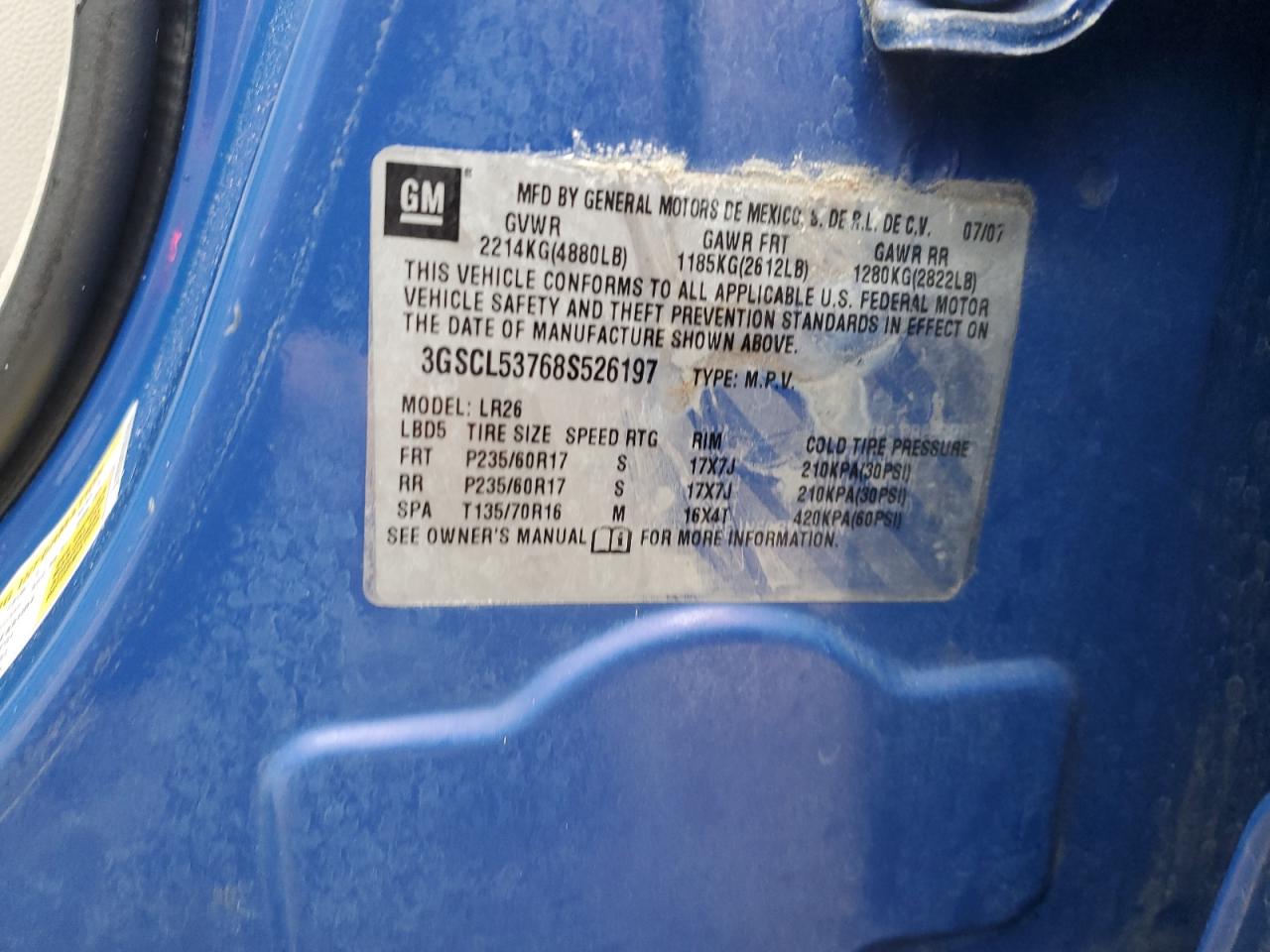 2008 Saturn Vue Xr VIN: 3GSCL53768S526197 Lot: 91923335