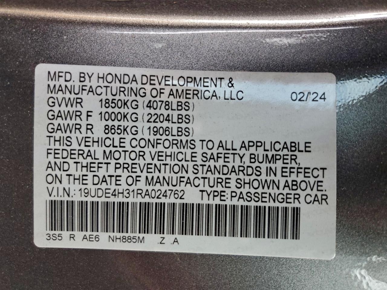 2024 Acura Integra A-Spec VIN: 19UDE4H31RA024762 Lot: 94197645