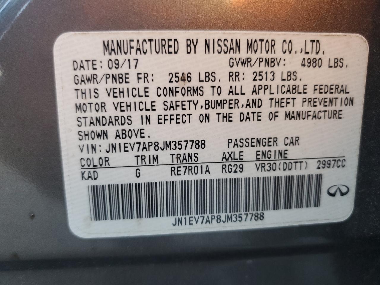 2018 Infiniti Q50 Luxe VIN: JN1EV7AP8JM357788 Lot: 91130485