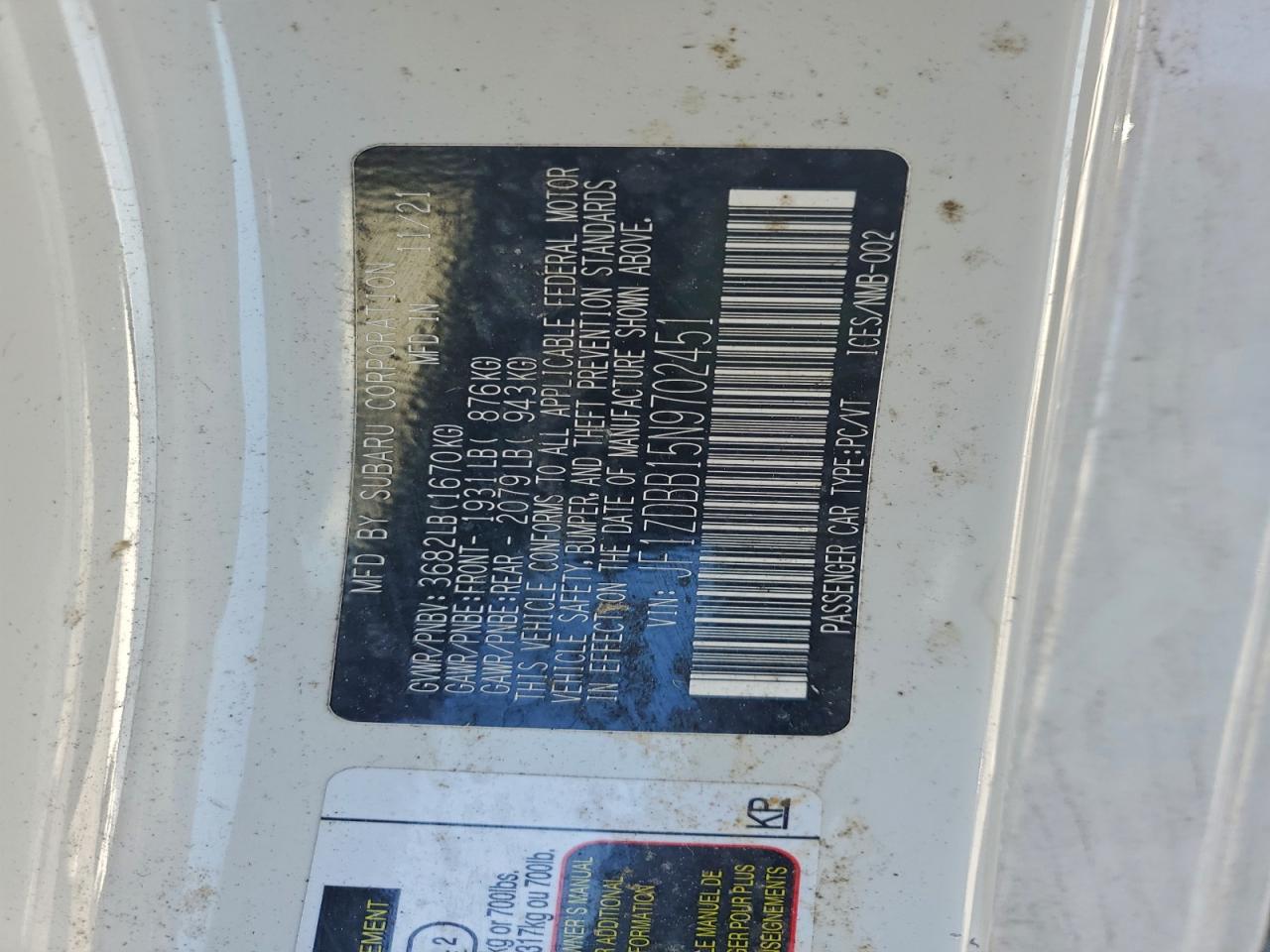 2022 Subaru Brz Premium VIN: JF1ZDBB15N9702451 Lot: 94189235