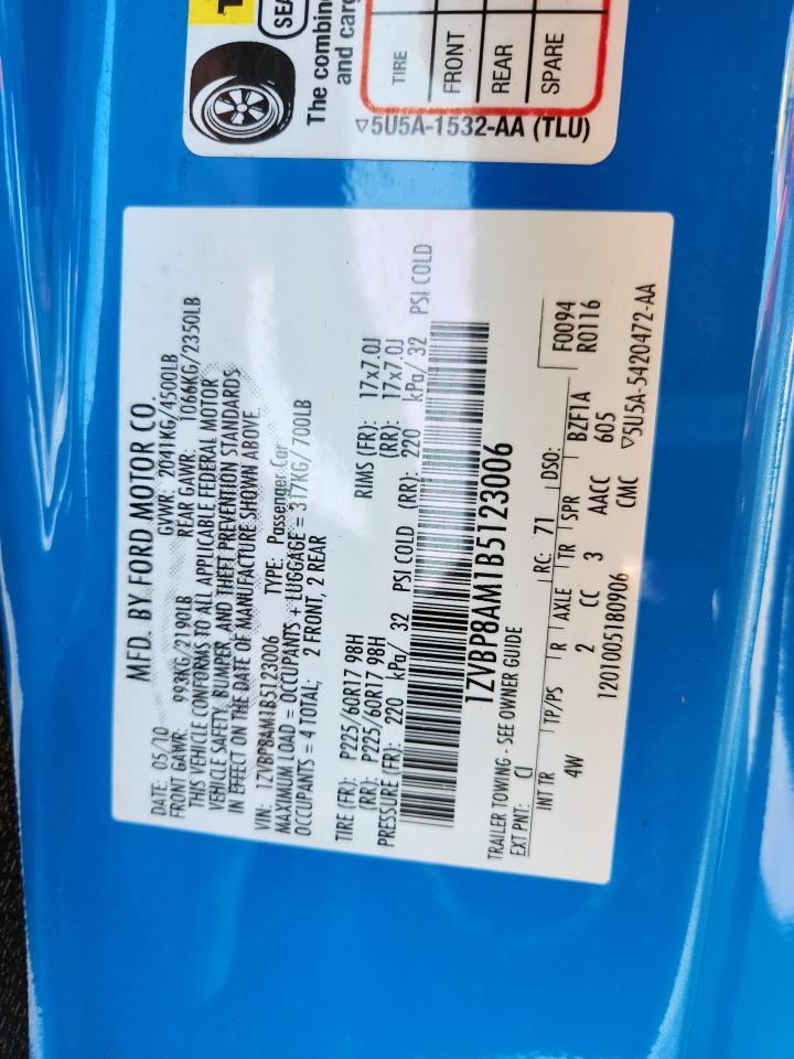 2011 Ford Mustang VIN: 1ZVBP8AM1B5123006 Lot: 92579765