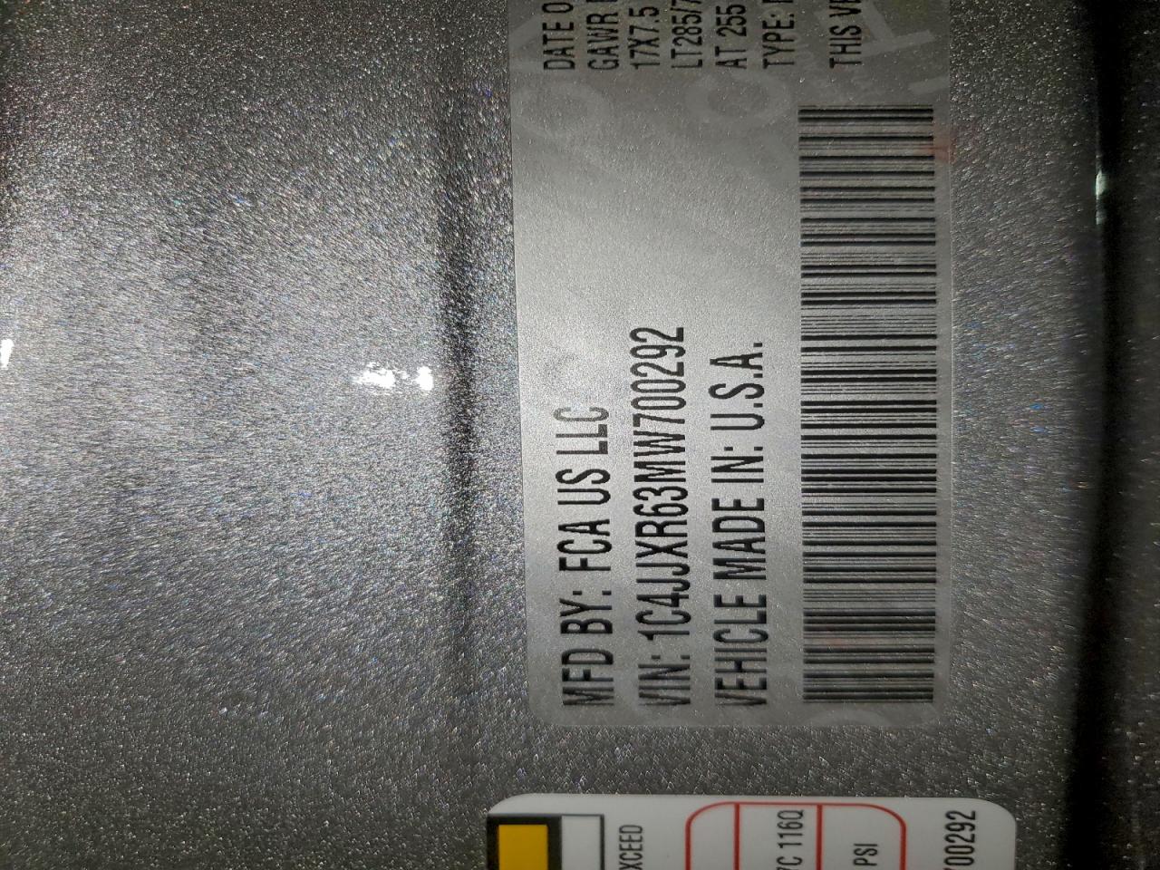 2021 Jeep Wrangler Unlimited Rubicon 4Xe VIN: 1C4JJXR63MW700292 Lot: 94587075