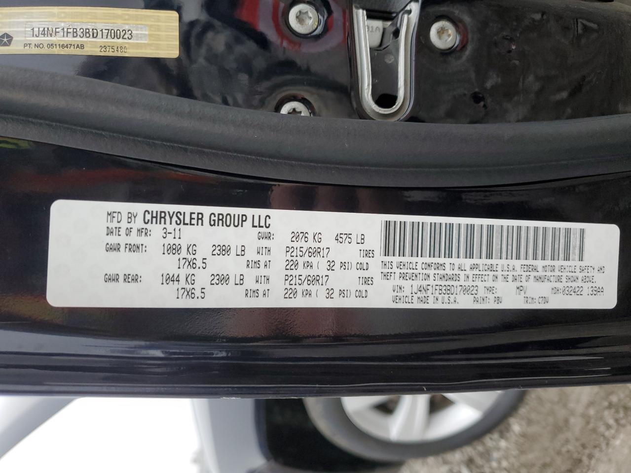 2011 Jeep Compass Sport VIN: 1J4NF1FB3BD170023 Lot: 93670875