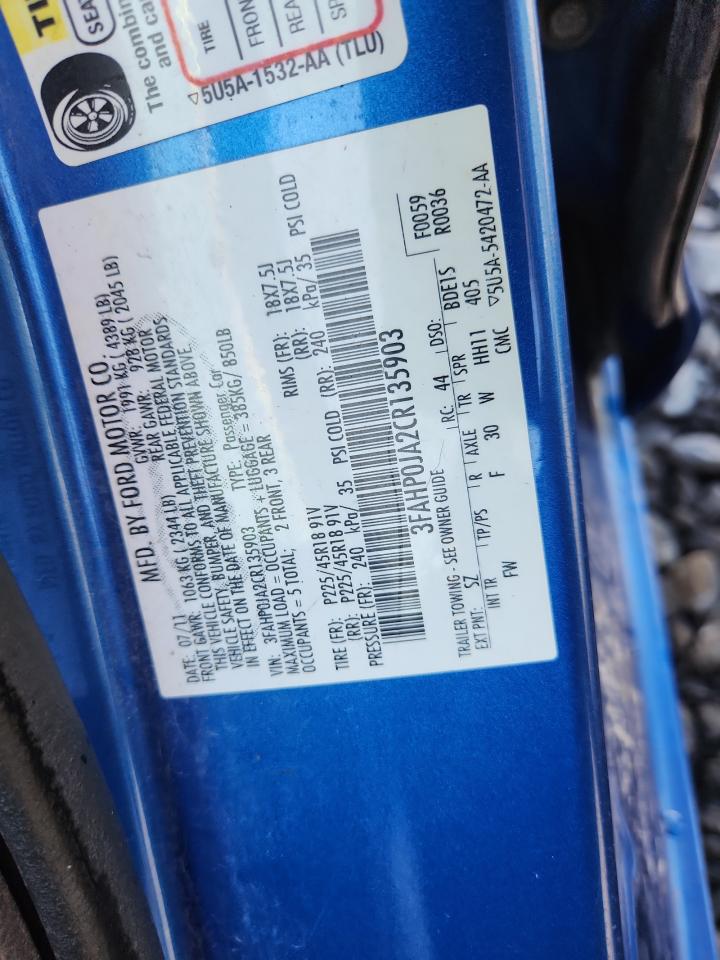 2012 Ford Fusion Sel VIN: 3FAHP0JA2CR135903 Lot: 93174215