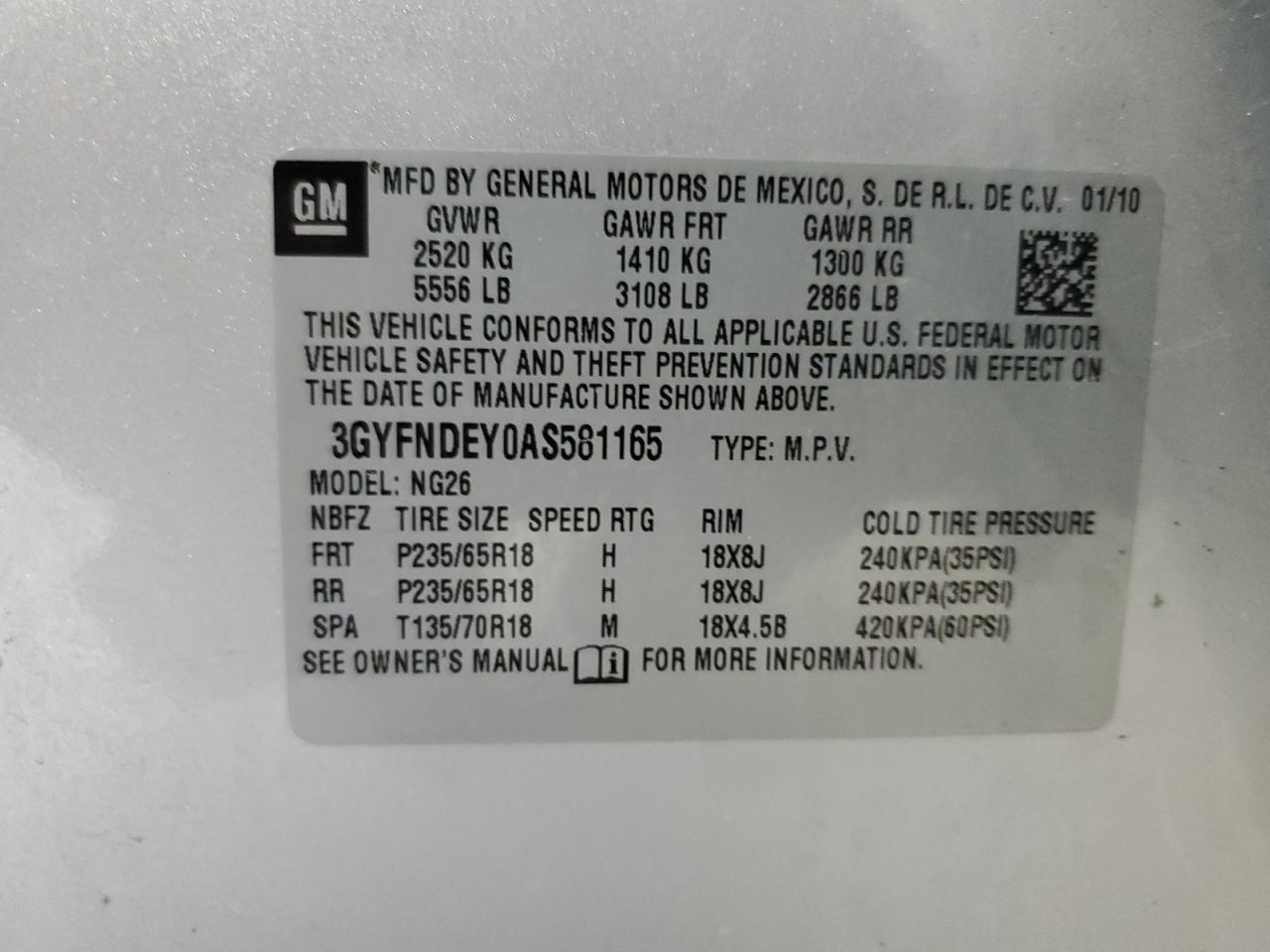 2010 Cadillac Srx Luxury Collection VIN: 3GYFNDEY0AS581165 Lot: 91313955