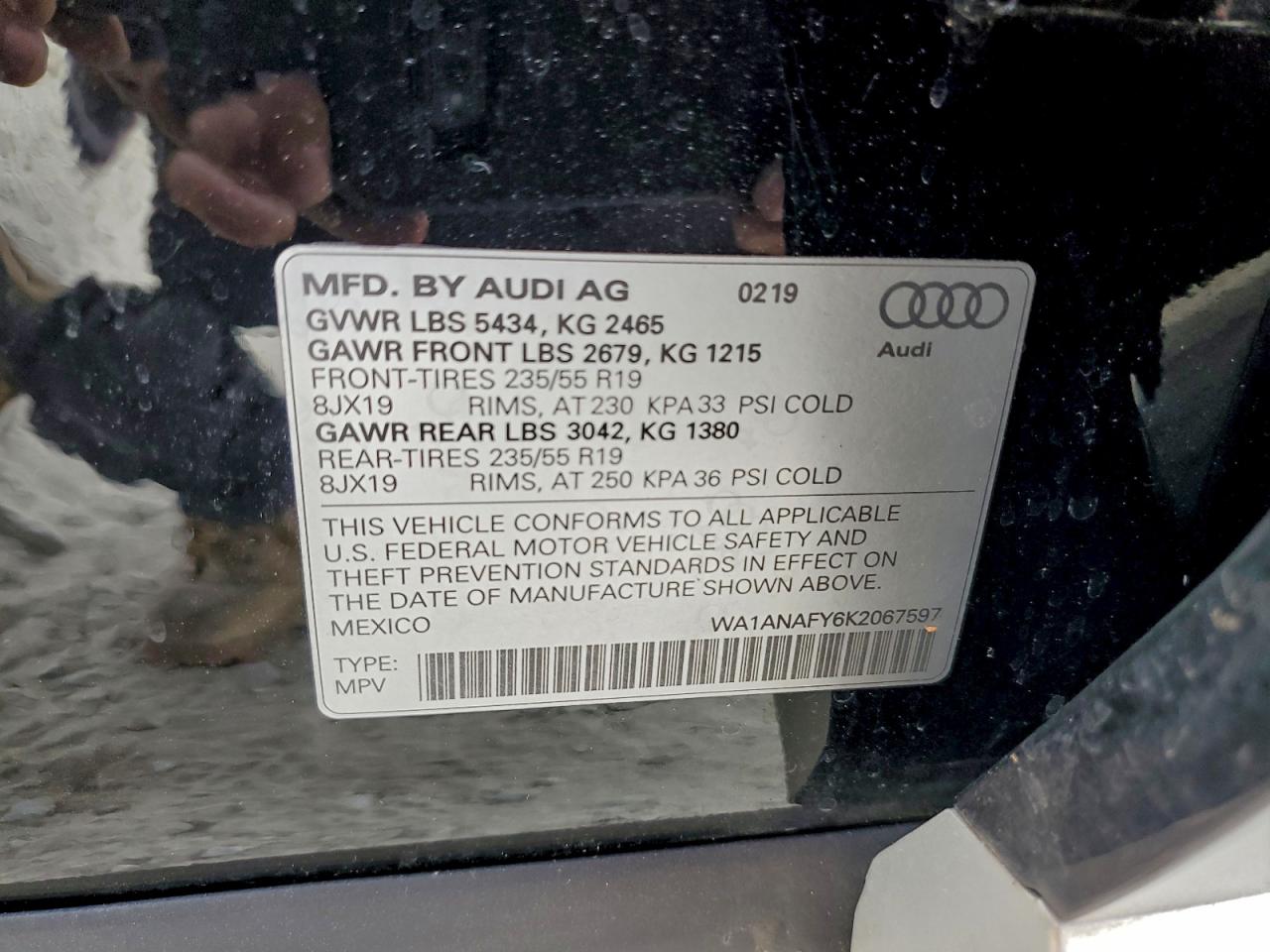 2019 Audi Q5 Premium VIN: WA1ANAFY6K2067597 Lot: 93297875