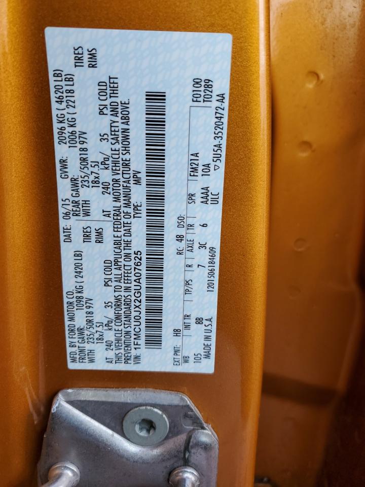 2016 Ford Escape Titanium VIN: 1FMCU0JX2GUA07625 Lot: 93703595