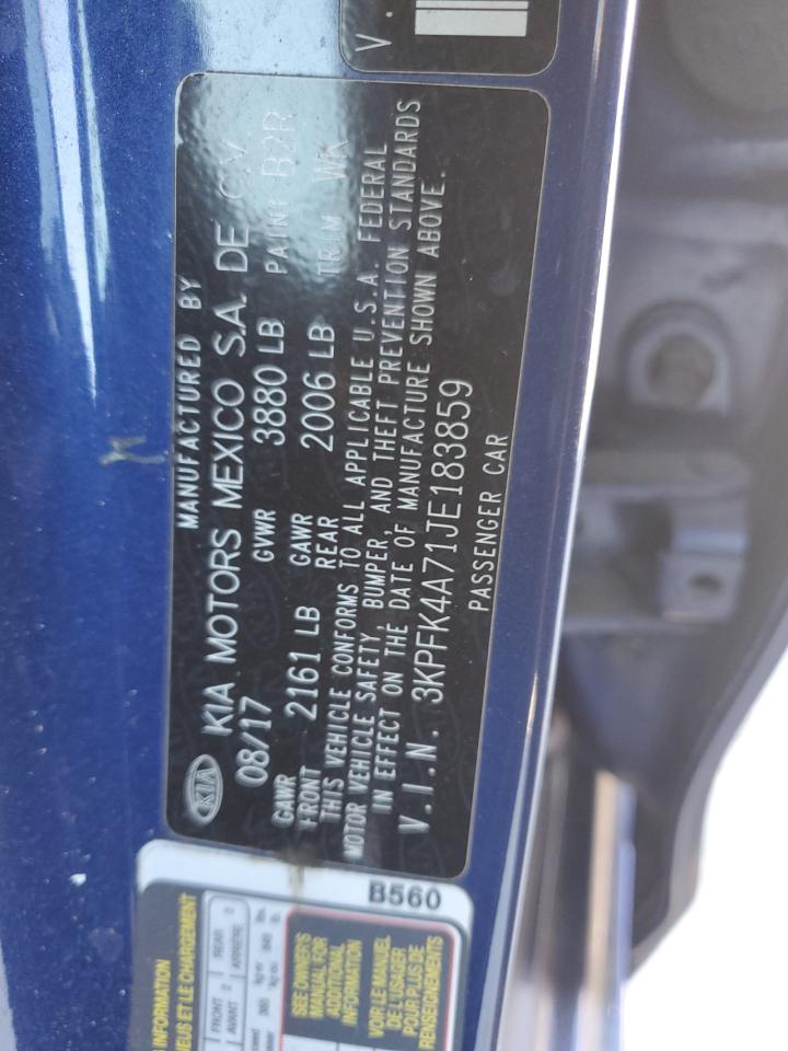 2018 Kia Forte Lx VIN: 3KPFK4A71JE183859 Lot: 92529655