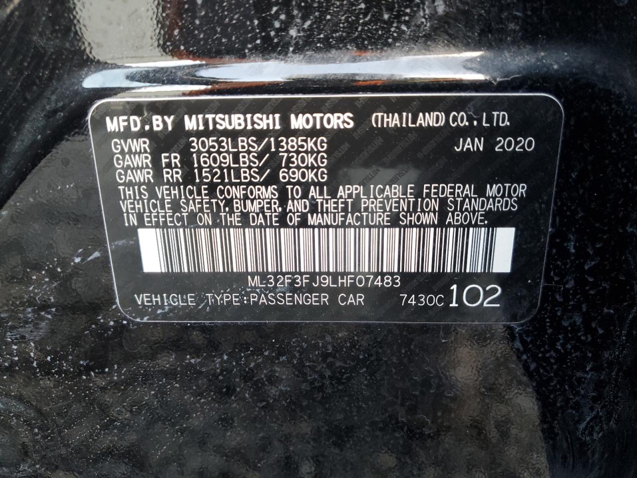 2020 Mitsubishi Mirage G4 Es VIN: ML32F3FJ9LHF07483 Lot: 93815385