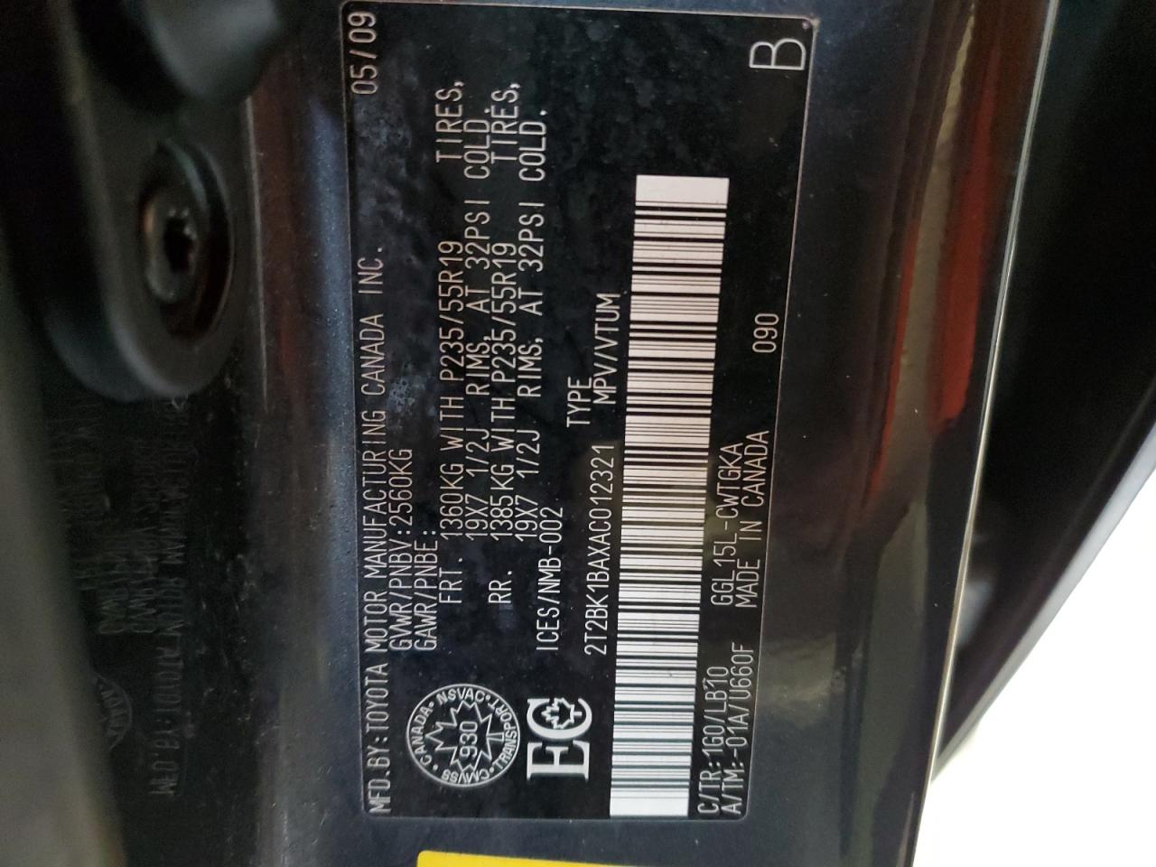 2010 Lexus Rx 350 VIN: 2T2BK1BAXAC012321 Lot: 86888335