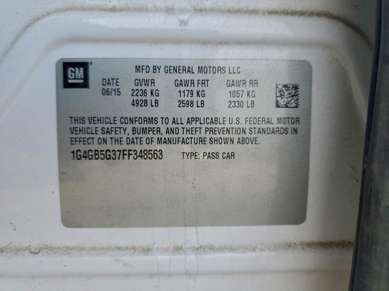 2015 Buick Lacrosse VIN: 1G4GB5G37FF348563 Lot: 93623335