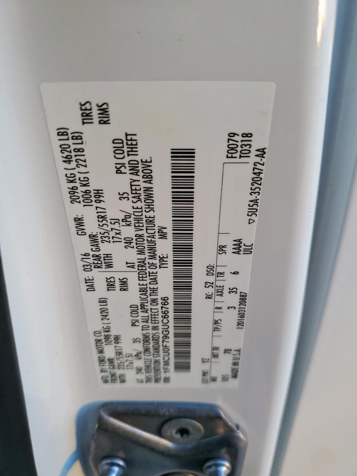 2016 Ford Escape S VIN: 1FMCU0F79GUC66766 Lot: 91857025