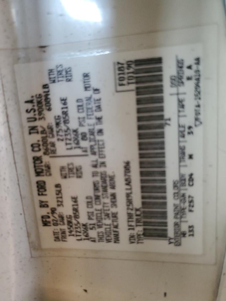 1990 Ford F250 VIN: 1FTHF25H9LLA87086 Lot: 91868475