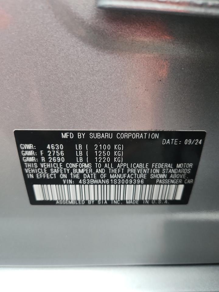 2025 Subaru Legacy Limited VIN: 4S3BWAN61S3009396 Lot: 92307075