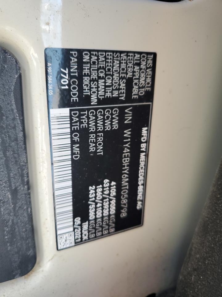 2021 Mercedes Benz Sprinter 2500 Delivery Van VIN: W1Y4EBHY6MT058798 Lot: 90922305