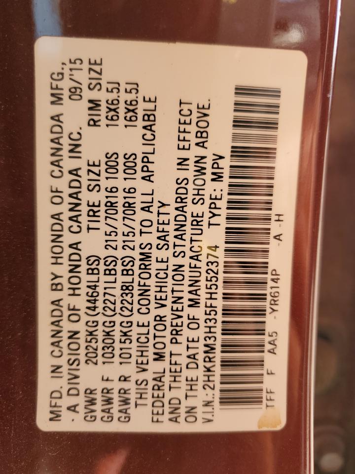 2015 Honda Cr-V Lx VIN: 2HKRM3H35FH552374 Lot: 92707435