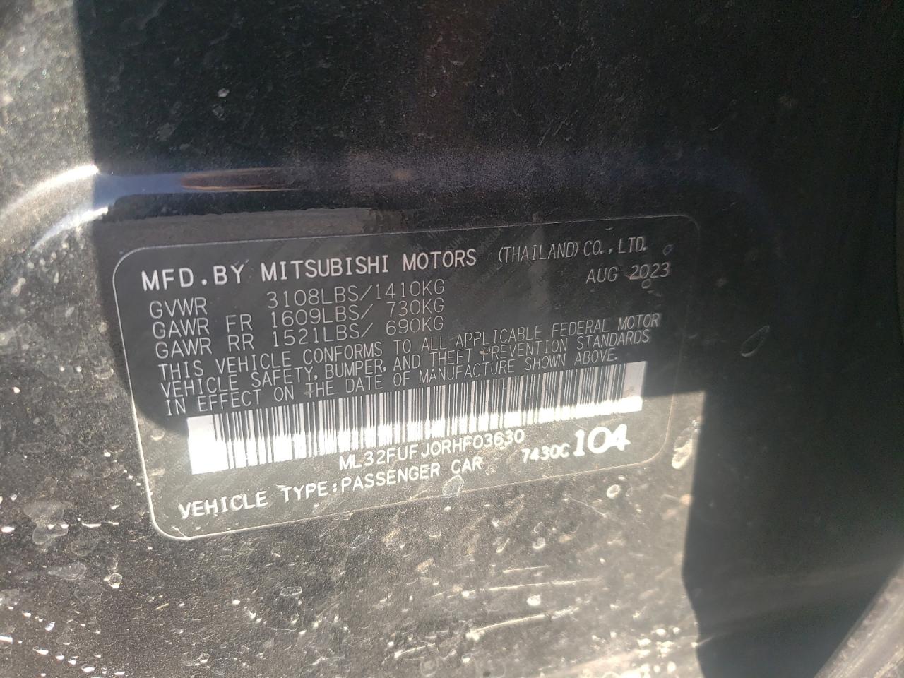 2024 Mitsubishi Mirage G4 Es VIN: ML32FUFJ0RHF03630 Lot: 93274915