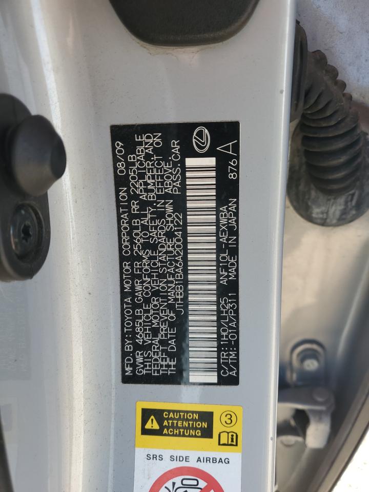 2010 Lexus Hs 250H VIN: JTHBB1BA6A2004122 Lot: 92130825