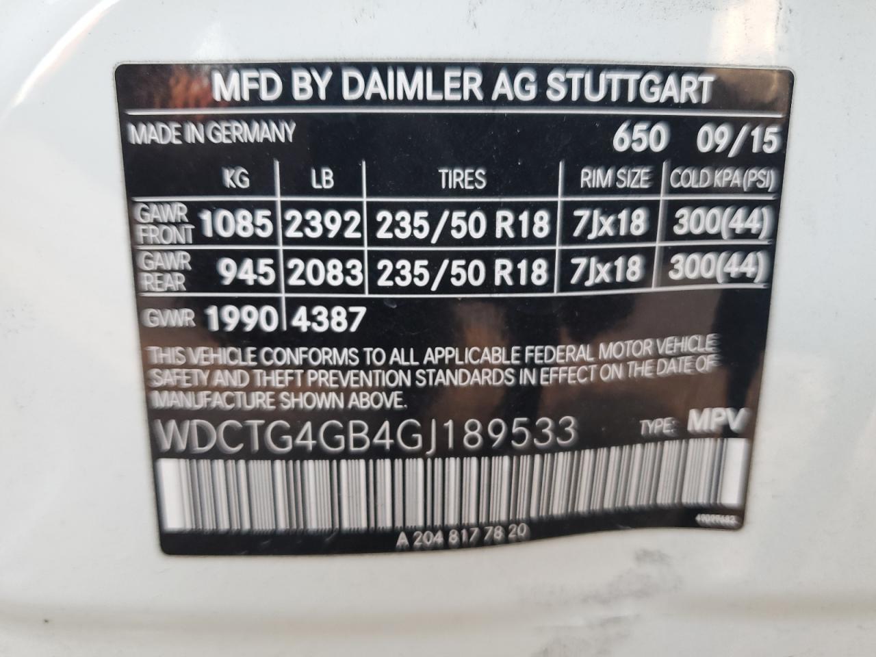 2016 Mercedes-Benz Gla 250 4Matic VIN: WDCTG4GB4GJ189533 Lot: 92523275