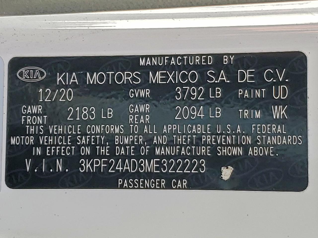 2021 Kia Forte Fe VIN: 3KPF24AD3ME322223 Lot: 94144125