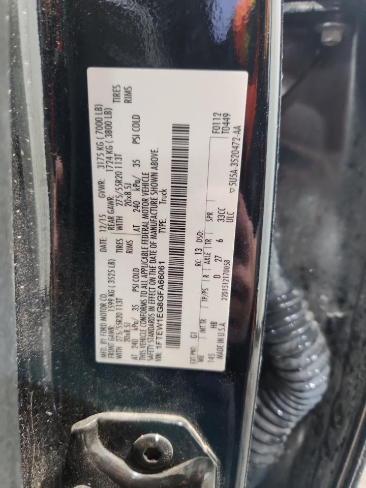 2016 Ford F150 Supercrew VIN: 1FTEW1EG8GFA66061 Lot: 93631905