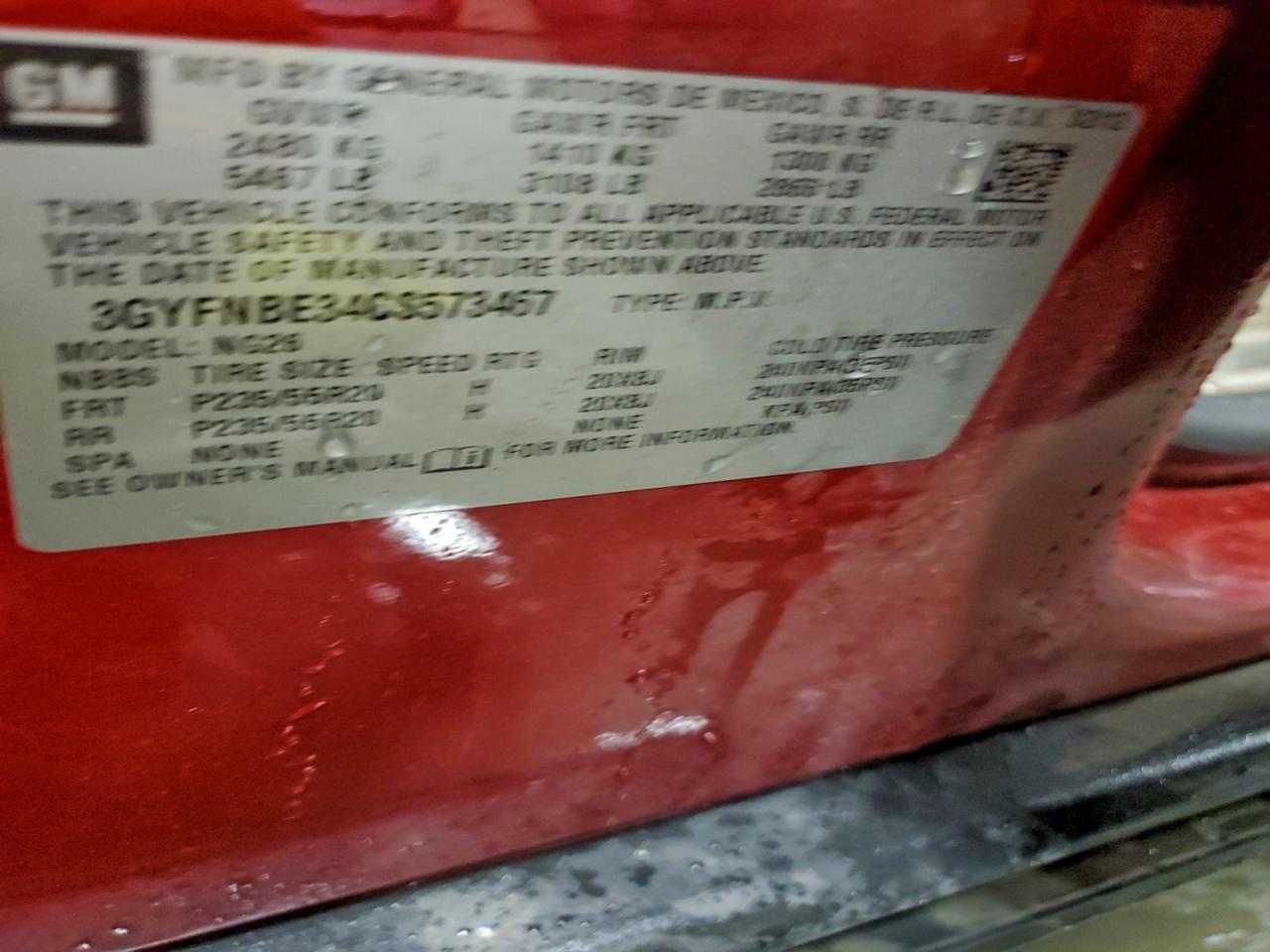 2012 Cadillac Srx Performance Collection VIN: 3GYFNBE34CS573467 Lot: 93717005