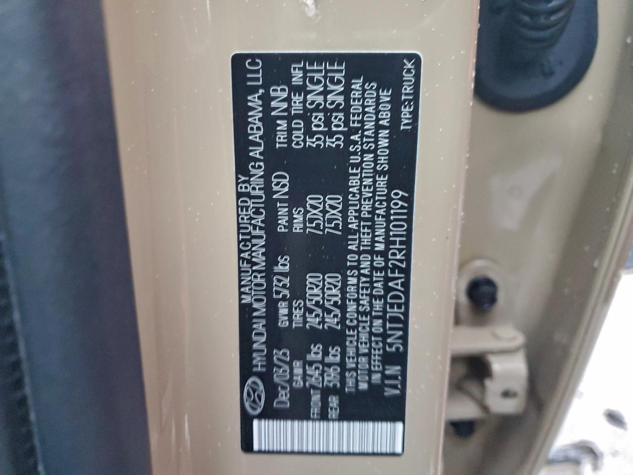 2024 Hyundai Santa Cruz Limited VIN: 5NTJEDAF2RH101199 Lot: 94082215