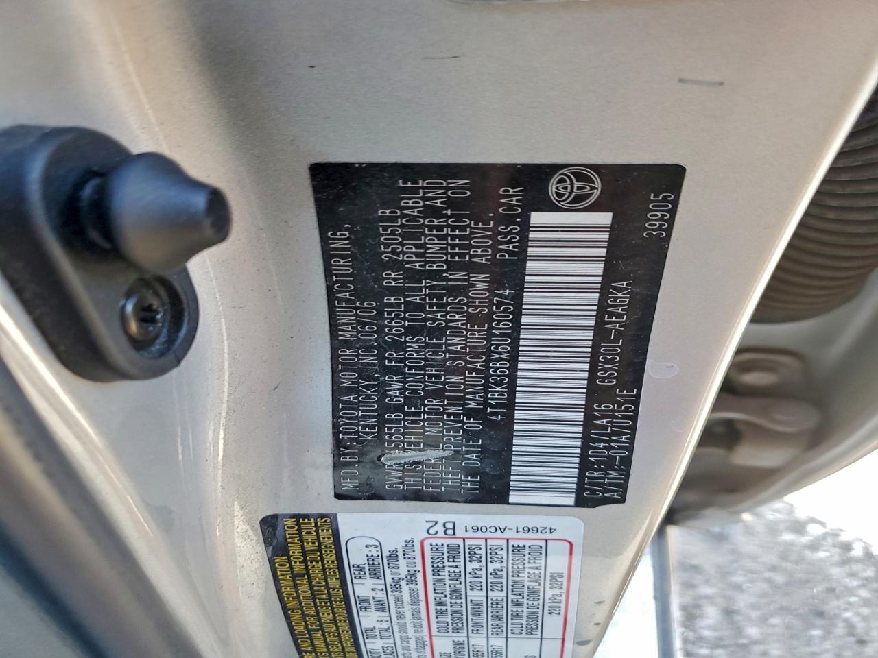 2006 Toyota Avalon Xl VIN: 4T1BK36BX6U160574 Lot: 94454255