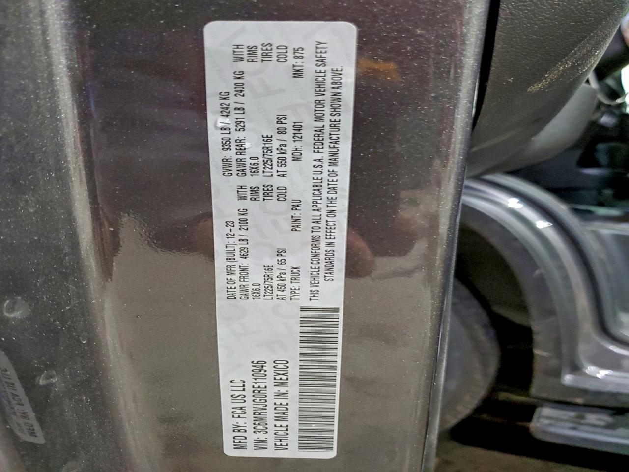 2024 Ram Promaster 3500 3500 High VIN: 3C6MRVJG0RE110946 Lot: 93751565
