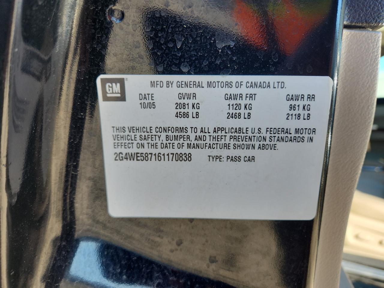 2006 Buick Lacrosse Cxs VIN: 2G4WE587161170838 Lot: 91882265