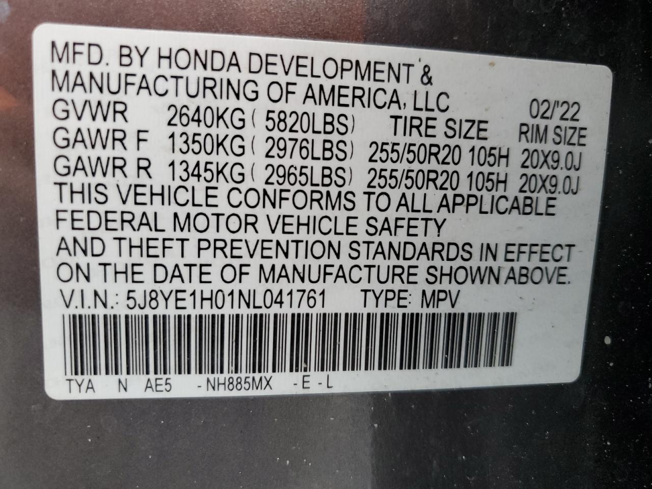 2022 Acura Mdx A-Spec VIN: 5J8YE1H01NL041761 Lot: 92062315