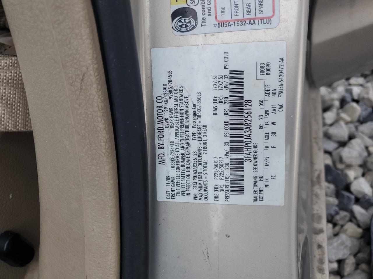 2010 Ford Fusion Sel VIN: 3FAHP0JA3AR256128 Lot: 93288845