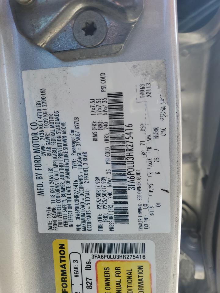 2017 Ford Fusion Se Hybrid VIN: 3FA6P0LU3HR275416 Lot: 92930455