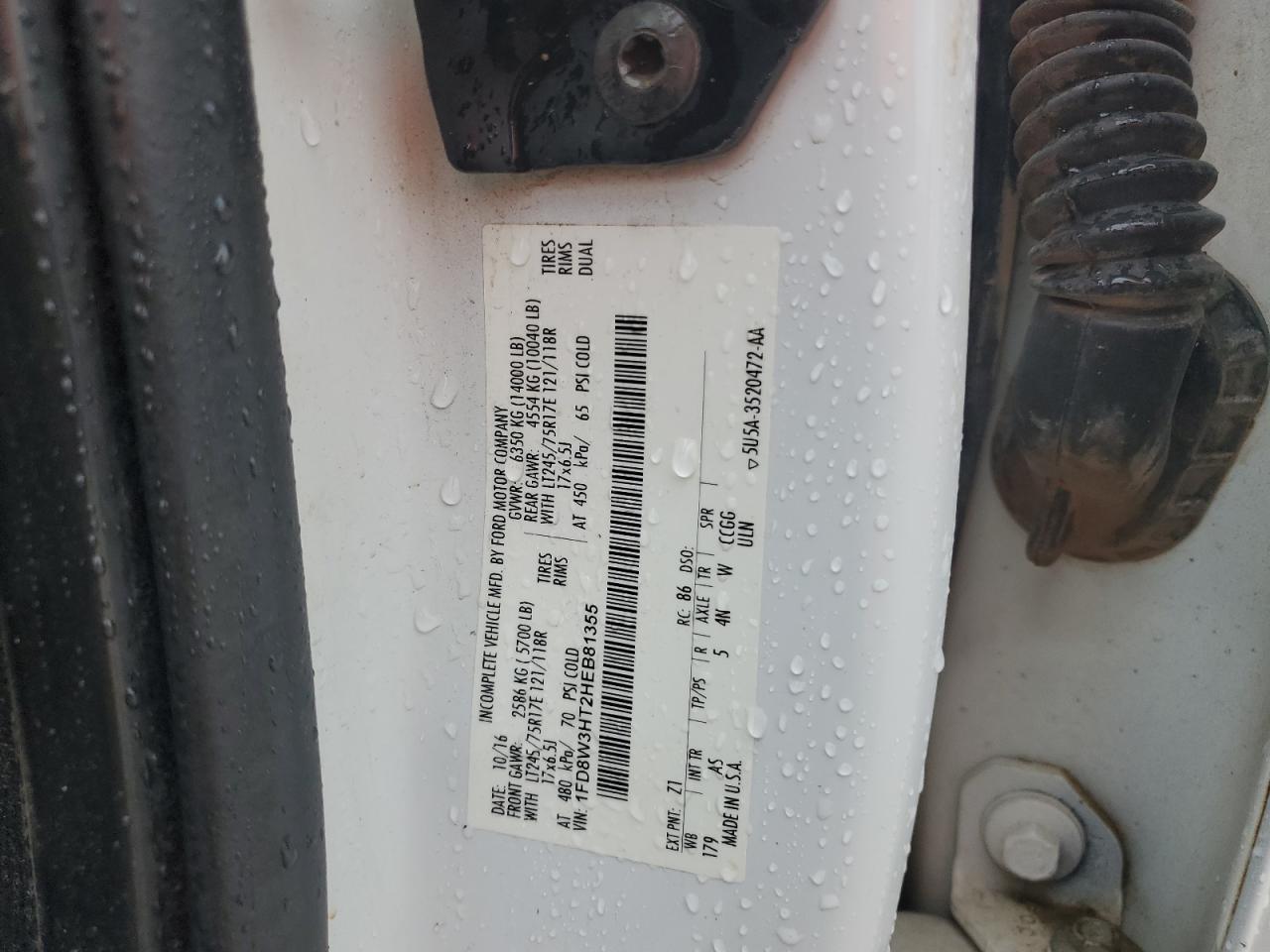 2017 Ford F350 Super Duty VIN: 1FD8W3HT2HEB81355 Lot: 91973695