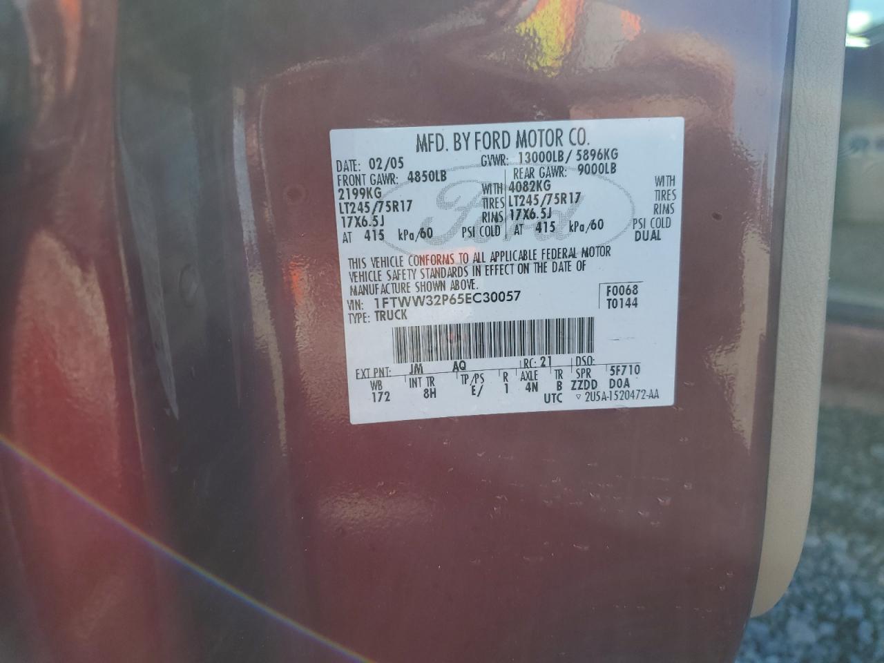 2005 Ford F350 Super Duty VIN: 1FTWW32P65EC30057 Lot: 93022995