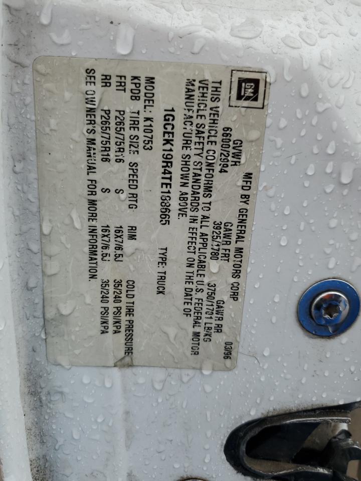 1996 Chevrolet Gmt-400 K1500 VIN: 1GCEK19R4TE188665 Lot: 92896465