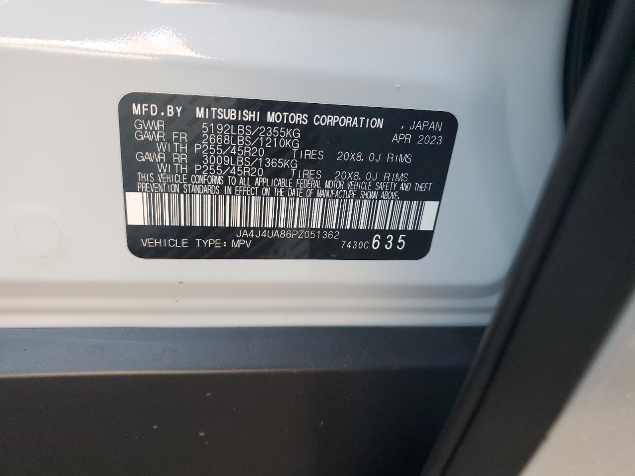 2023 Mitsubishi Outlander Se VIN: JA4J4UA86PZ051362 Lot: 92353505