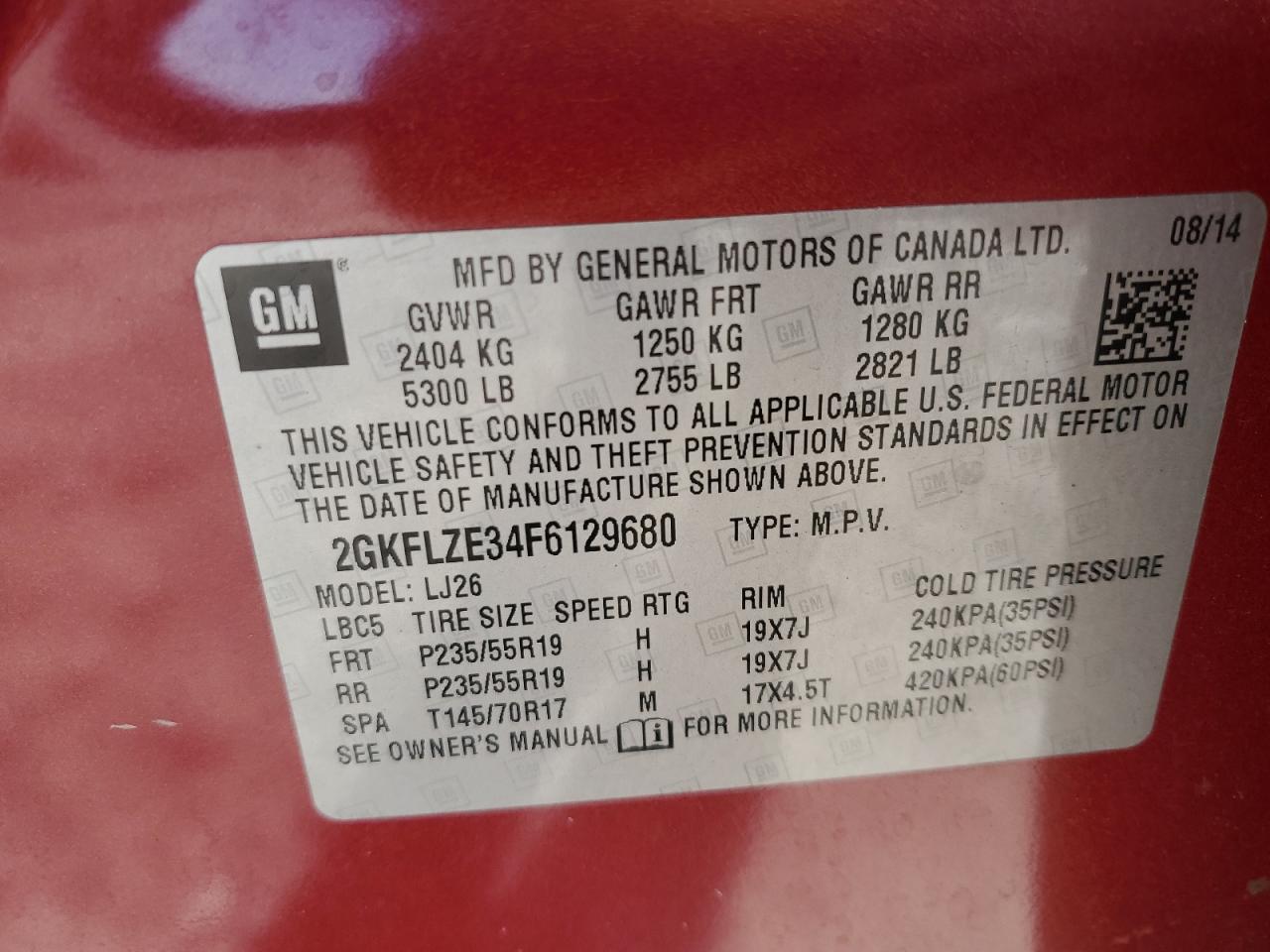 2015 GMC Terrain Denali VIN: 2GKFLZE34F6129680 Lot: 85437675