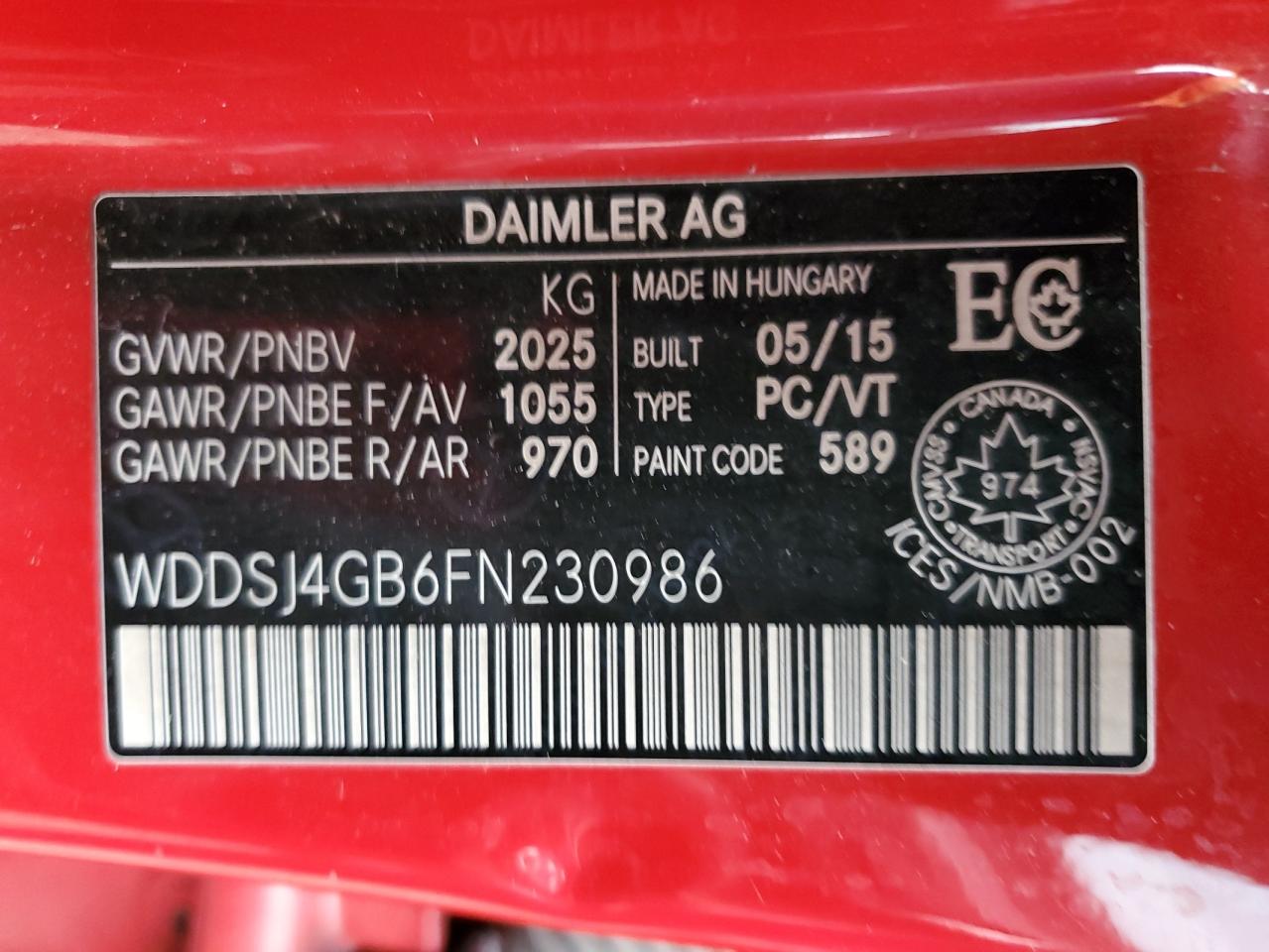 2015 Mercedes-Benz Cla 250 4Matic VIN: WDDSJ4GB6FN230986 Lot: 92424855