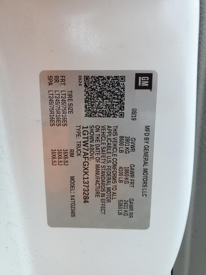 2019 GMC Savana G2500 VIN: 1GTW7AFGXK1373284 Lot: 92514015