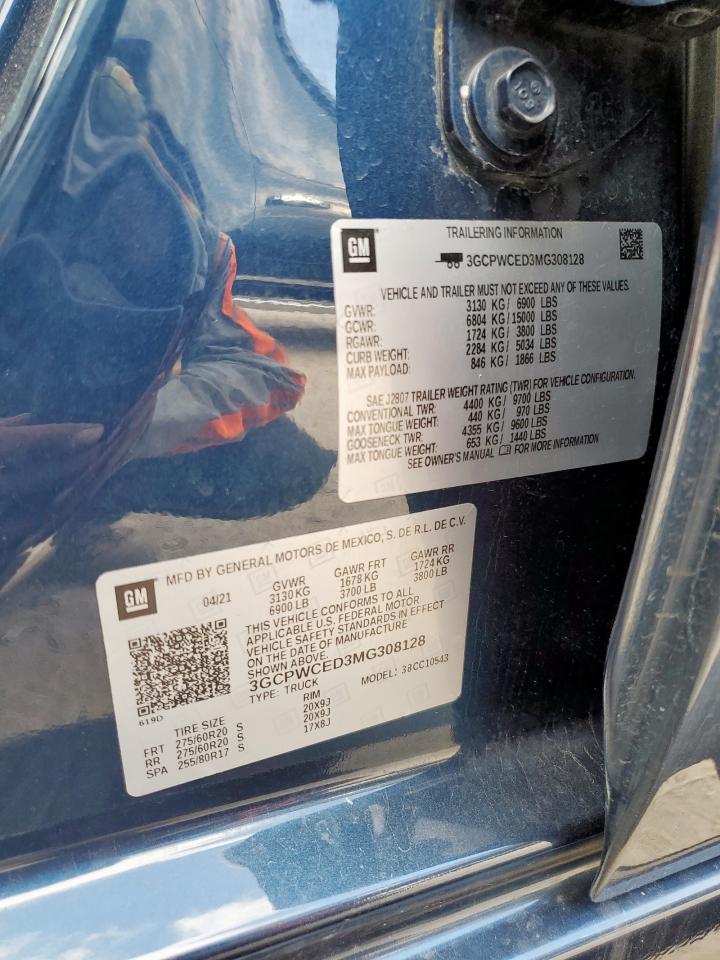 2021 Chevrolet Silverado C1500 Lt VIN: 3GCPWCED3MG308128 Lot: 93166125