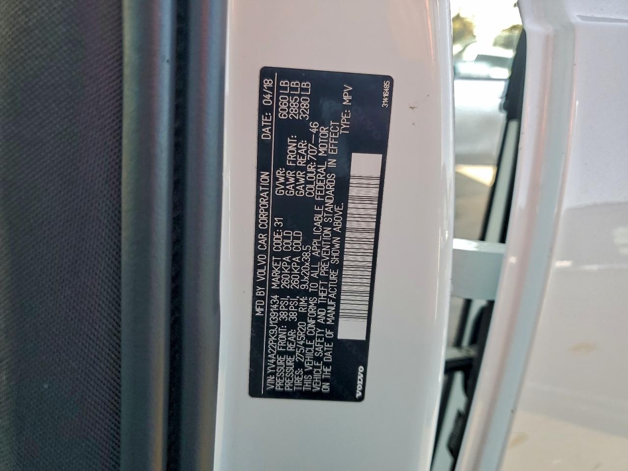 2018 Volvo Xc90 T6 VIN: YV4A22PK9J1391434 Lot: 94310295