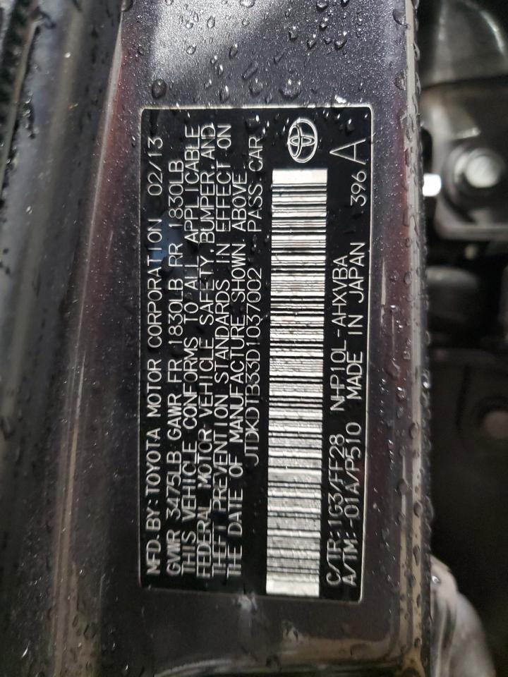 2013 Toyota Prius C VIN: JTDKDTB33D1037002 Lot: 92884165