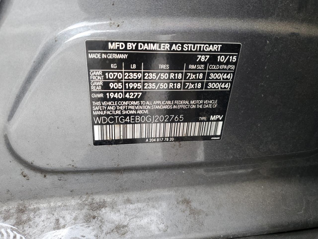 2016 Mercedes-Benz Gla 250 VIN: WDCTG4EB0GJ202765 Lot: 91849085