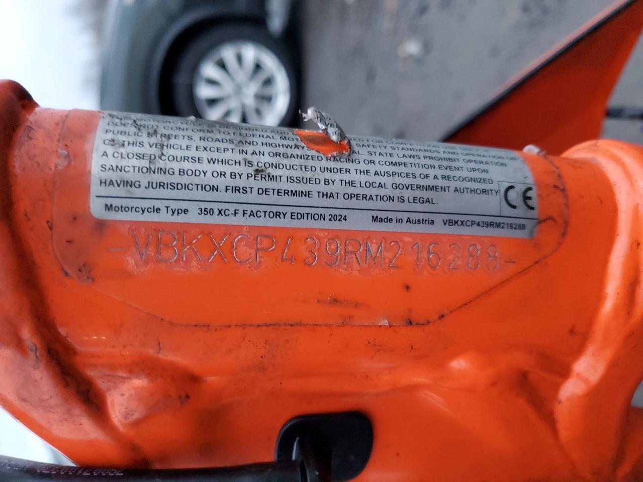 2024 Ktm 350 Xc-F VIN: VBKXCP439RM216288 Lot: 91825715